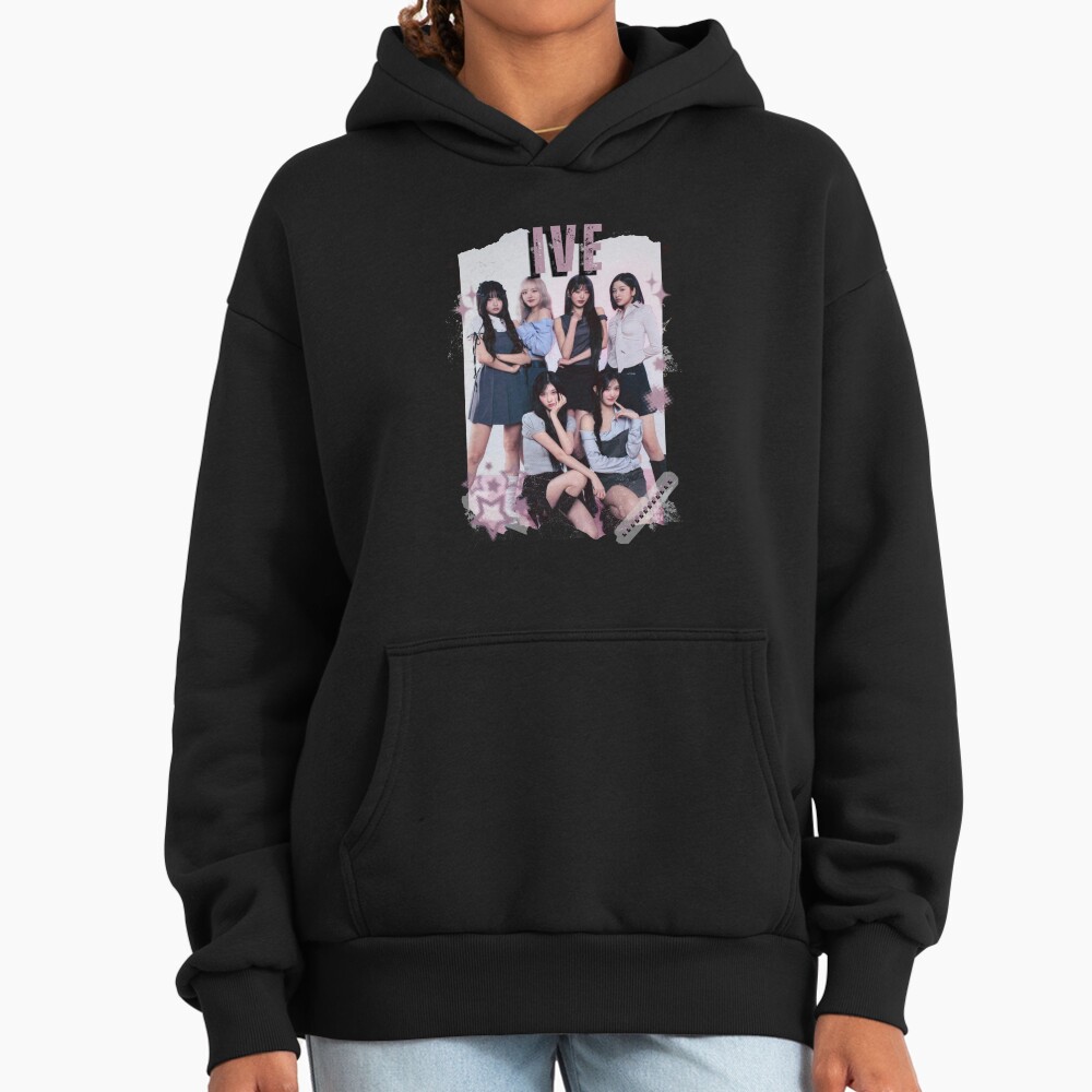 Ive Kpop Group Girl Members Retro Scrapbook Kpop Collage Design Hoodie - Image 3